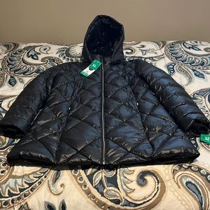 New XL Black Puffer Coat with Detachable Hood